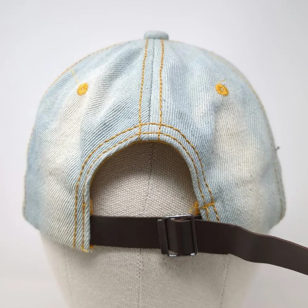 Baseball Cap Blue One Size Studded Rhinestone Peace Sign Denim Slideback Hat